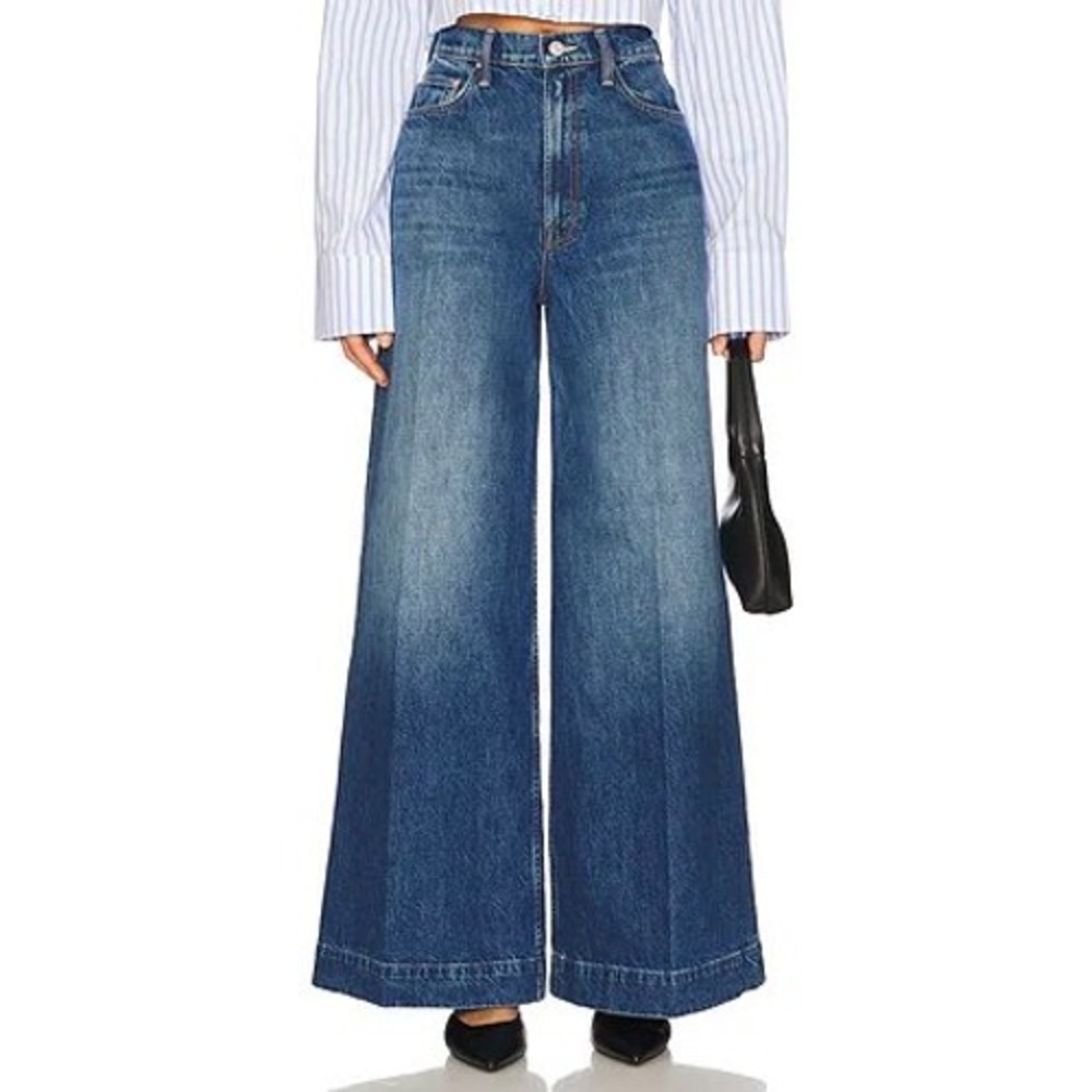 Mother Womens The Headliner Sneak Green Thumb High Rise Wide Leg Jeans Size 34